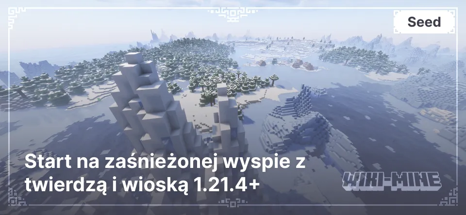 Start na zaśnieżonej wyspie z twierdzą i wioską 1.21.4+